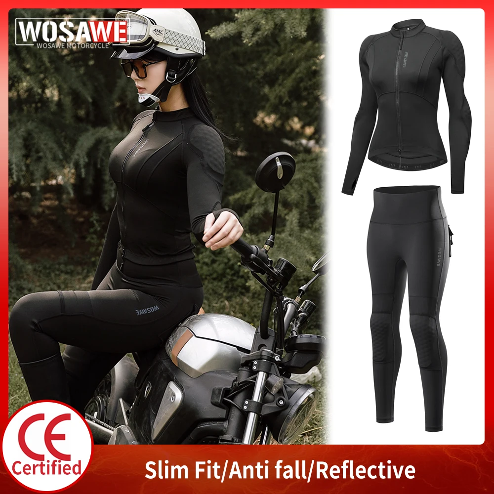 

WOSAWE Women Motorcycle Racing Jacket Pants CE Certified Soft Pads Full Body Armor Summer Sports Hip Lifting Sexy Tights Set