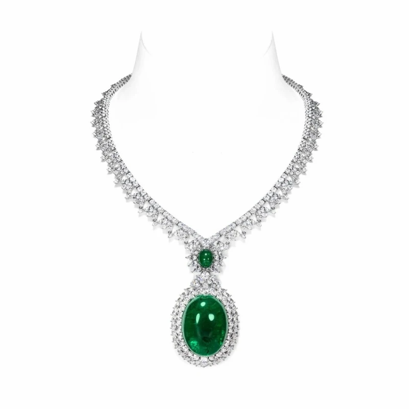 

Bellux Banquet Luxury Fine Jewelry S925 Silver Synthetic Green Gemstone Pigeon Egg Emerald Women's Pendant Large Necklace