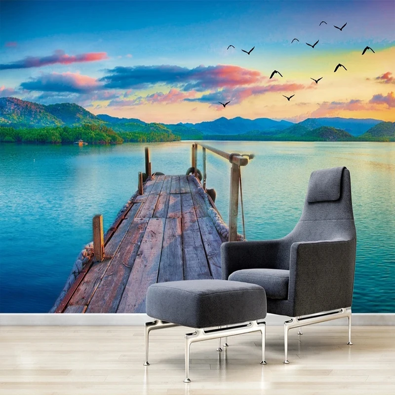 

Custom 3D Photo Wall Mural Nature Landscape Wallpaper Mediterranean Wooden Bridge Wall Paper For Living Room Wall Decor Fresco