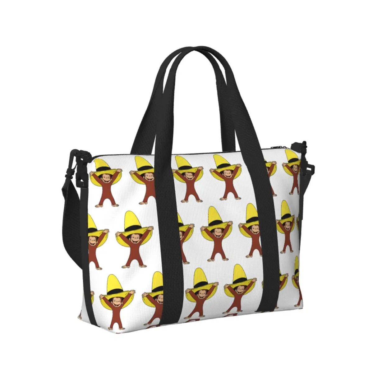 

Custom Funky Curious George Beach Travel Bag Large Capacity Tote Bags for Gym Yoga Women Shopping Duffle Shoulder Bag