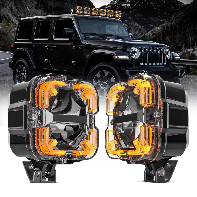 For ATV/UTV: DRL-Integrated Square LED Spotlight Pods, Multi-Use for Work & Fog Lighting