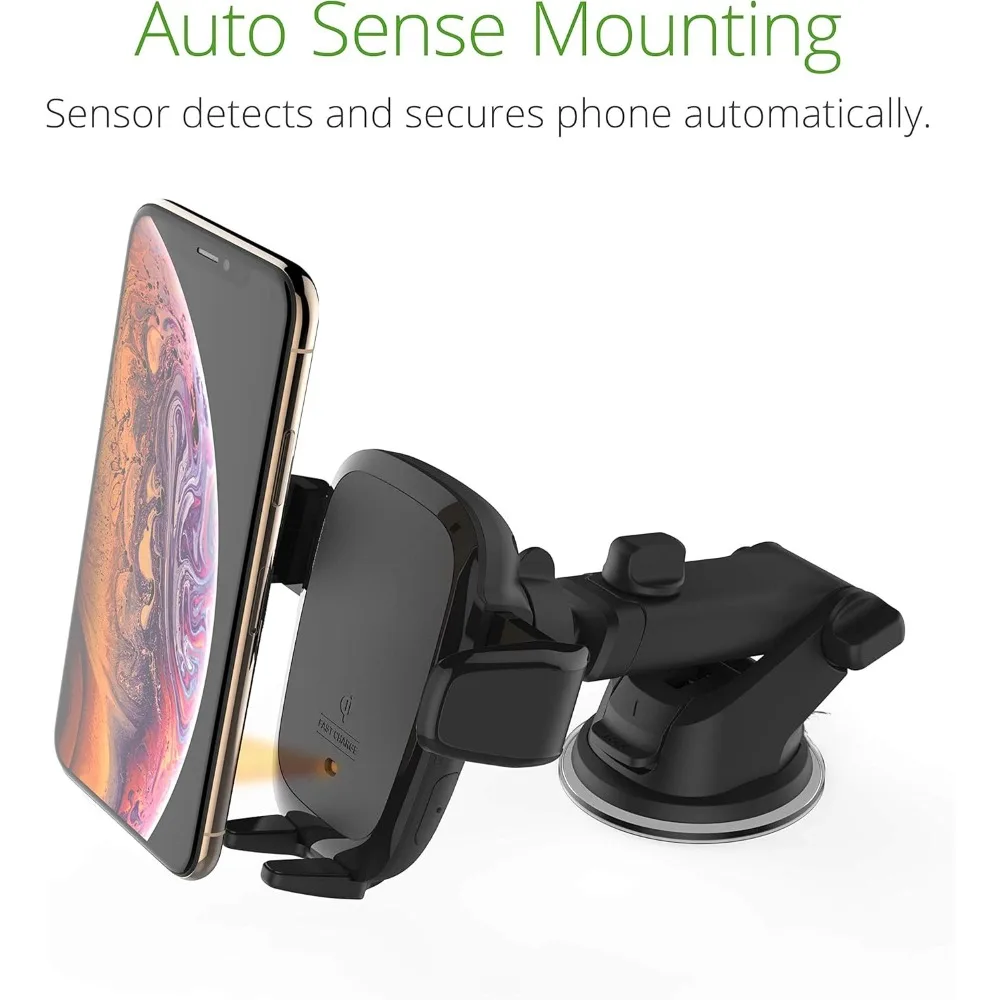 Wireless Car Charger - Automatic Clamping Dashboard Phone Mount with Wireless Charging for Smartphones. phone holder