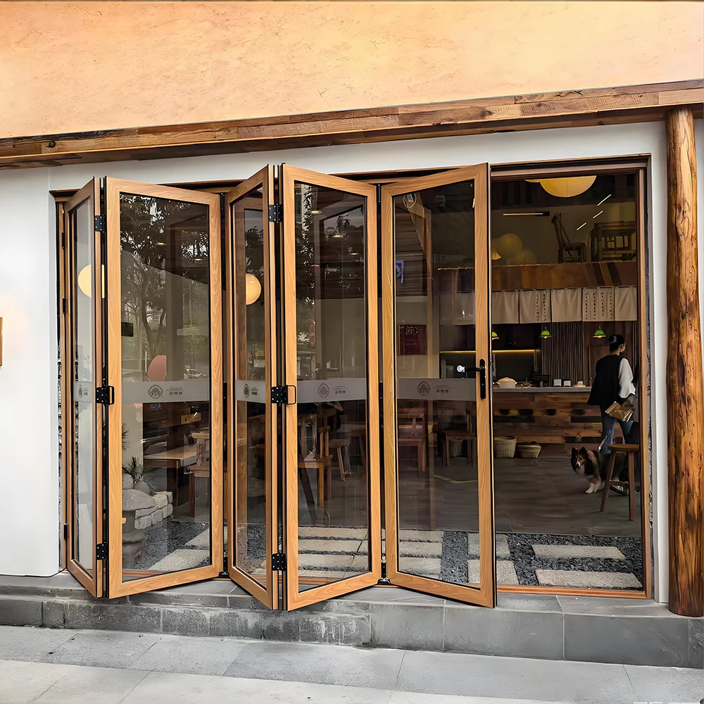 

Sixinalu Folding Accordion Door Sliding Accordion Bi-Fold Front Exterior Door Thermal Break Aluminum Double-glazed Home Custom