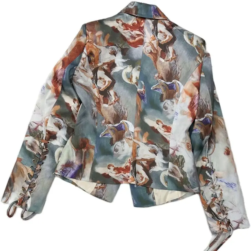 Blazer de verano para mujer, chaqueta de manga larga con bolsillo y solapa, estampado de un solo botón, Estilo Vintage, Y4093, 2023