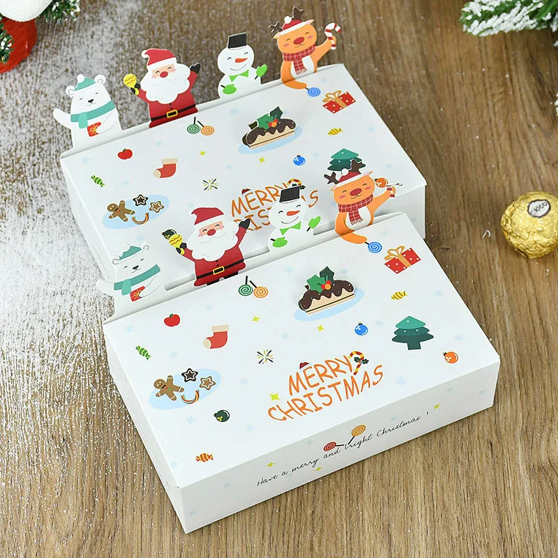 

5pcs Merry Christmas Kraft Paper Candy Gift Box Cartoon Cookie Bag Christmas Party Decor Xmas Navidad New Year Gift Decoration