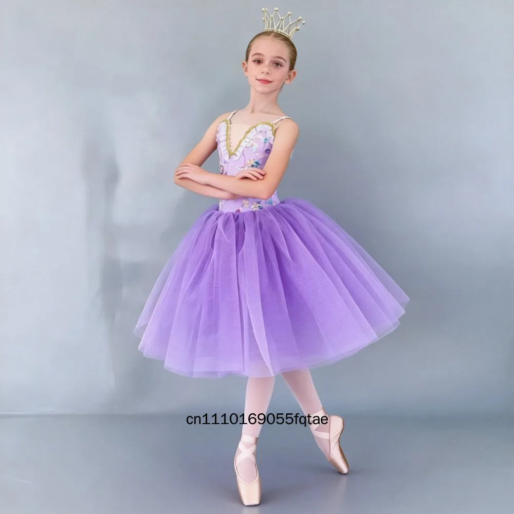 

Профессиональное балетное платье-пачка для девочек «Лебединое озеро» с пайетками, тюлевая юбка принцессы, костюм балерины для новогодних выступлений