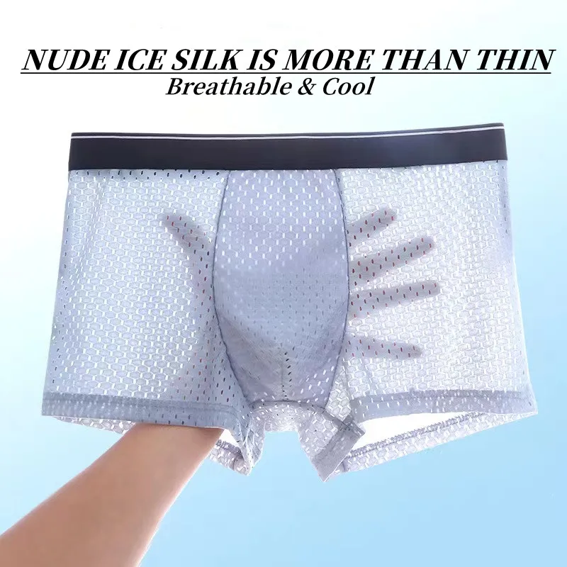 4Pcs/Lot Men\'s Underwear Ice Mesh Comfortable Boxers Sexy Cutout Breathable Boxer Wicking Sweat Cool Boxer Shorts Men Plus 5XL