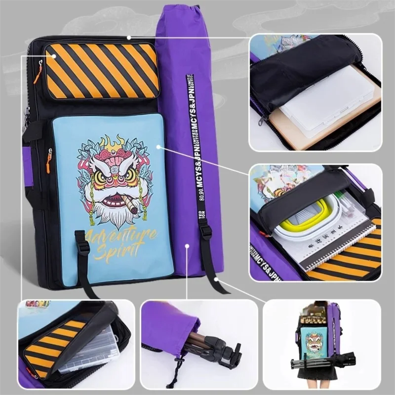 A2 Art Portfolio Backpack Multifunctional Drawing Board Bag,Chinese Style Art Bag,Waterproof Sketch Painting Bag For Artist