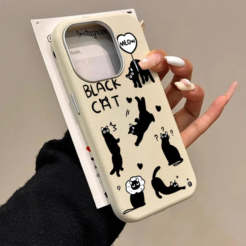 

Leather Texture Phone Case for Xiaomi 13T Mi 11 Lite 5G NE Poco X3 X6 X5 F5 F6 M6 Pro 4G Shockproof Cute Cartoon Cat Back Cover