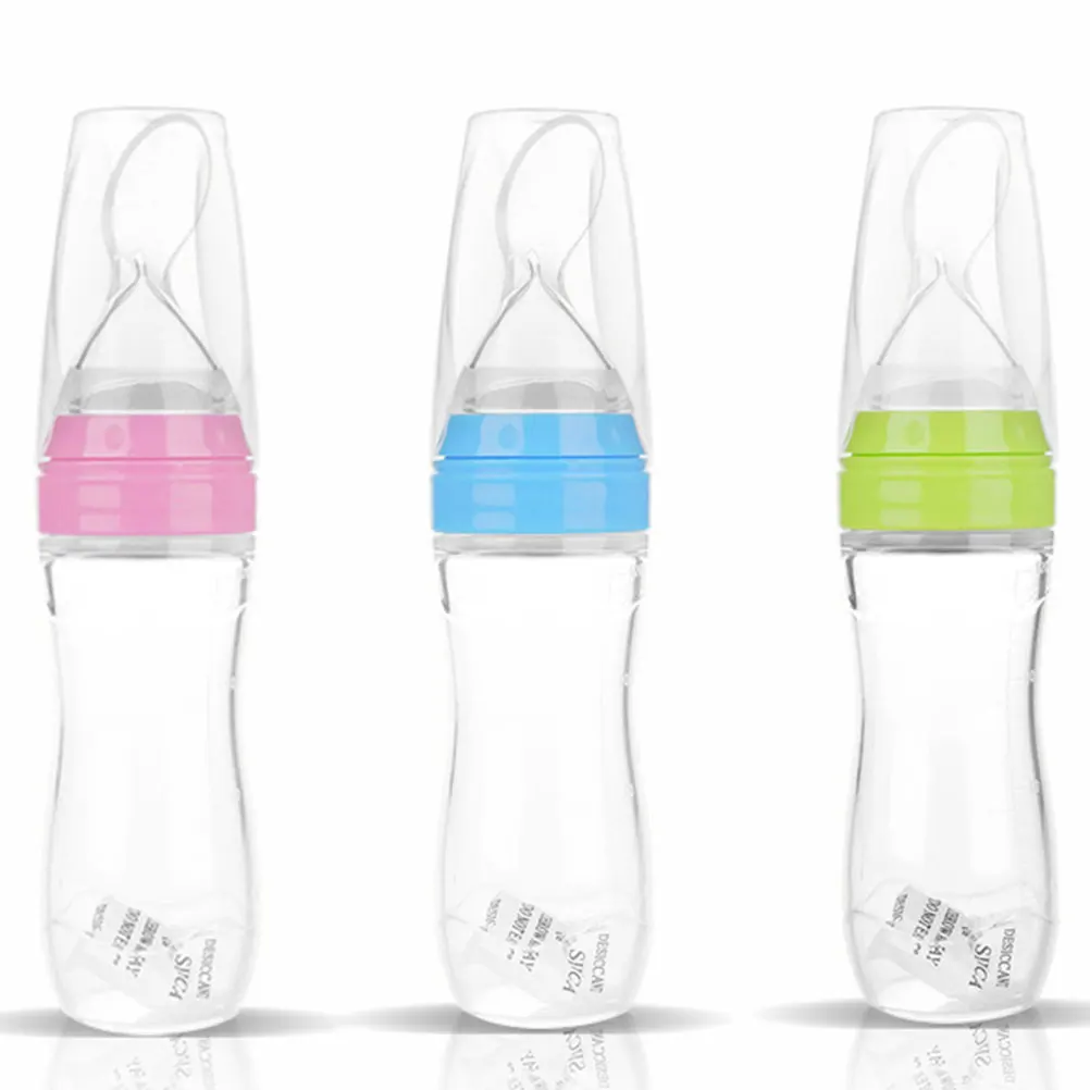 

3Pcs Silica Gel Spoon Bottle Baby Feeding Milk Juice Medicine Portable Lightweight Feeding Bottle