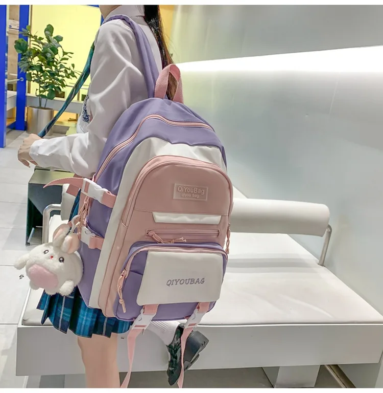 Backpack simple schoolbag girl bump color go to school high school students leisure sports large capacity travel computer bag