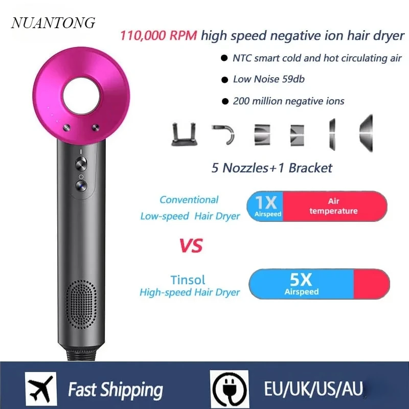 Professional Leafless Hair Dryer Constant Temperature Negative Ion Attachment 5 Home Powerful Electric Hair Dryer