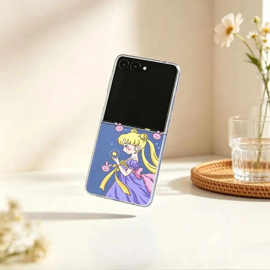 Sailors Cute M-oons Anime Phone Cover Case for Samsung Galaxy Z Flip 8 Z Flip 7 6 5 4 3 Flip3 Flip7 FE Flip6 Flip4 Flip5