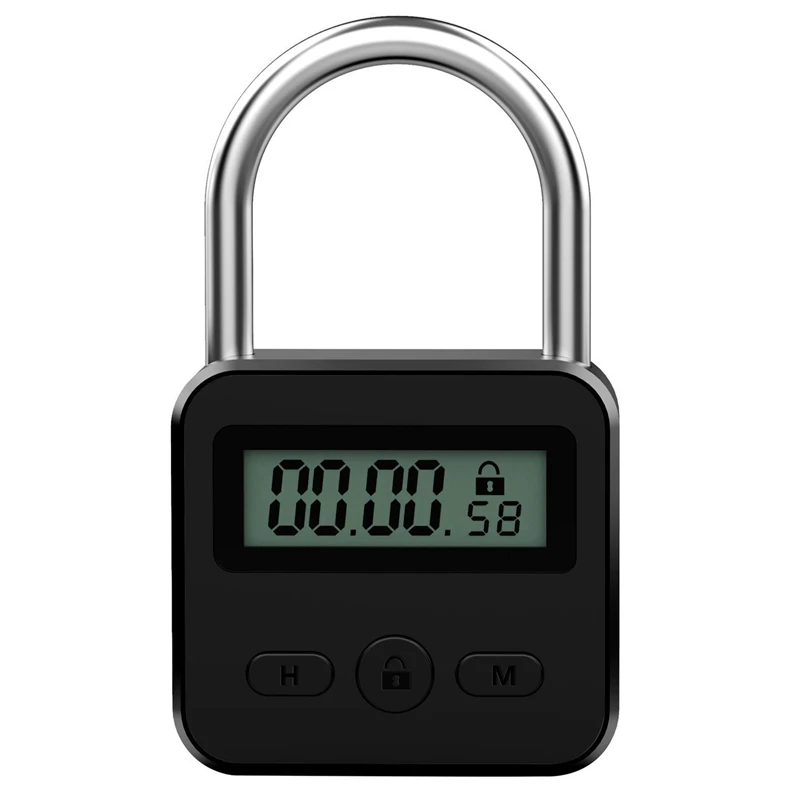 4X Metal Timer Lock LCD Display Multi-Function Electronic Time 99 Hours Max Timing USB Rechargeable Timer Padlock,Black