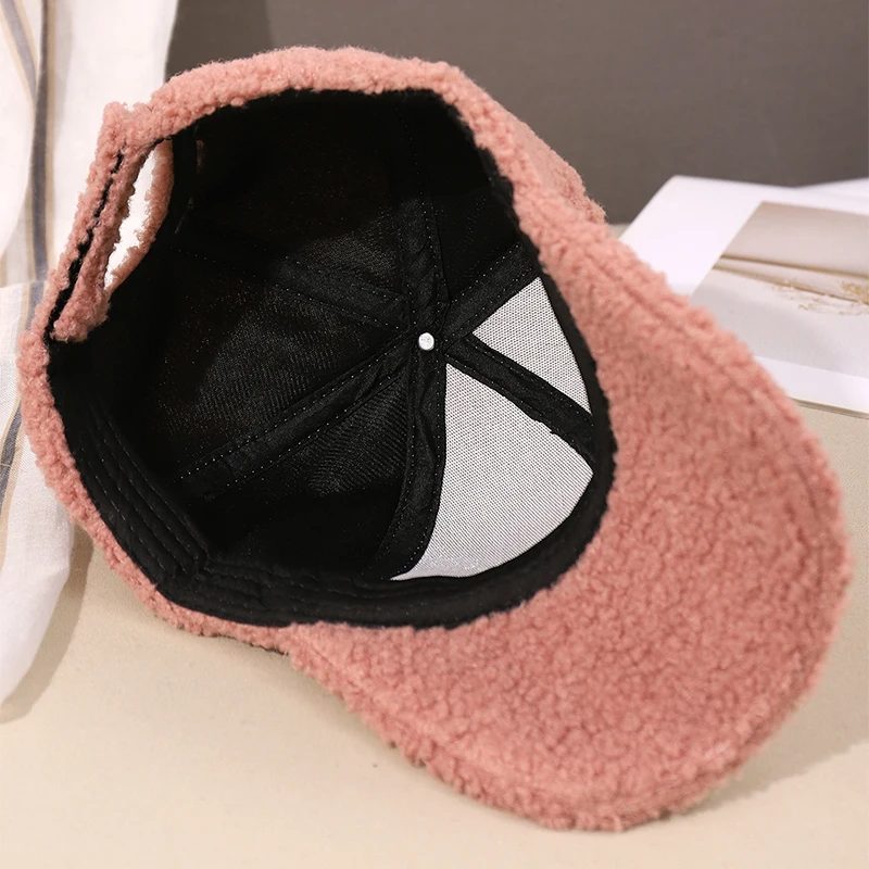 Neue 16 Farben Herbst Winter Baseball Kappe Frauen Künstliche Lamm Wolle Hüte Version Flut Warme Plüsch Baseball Caps Baseball Kappe – Detail 13