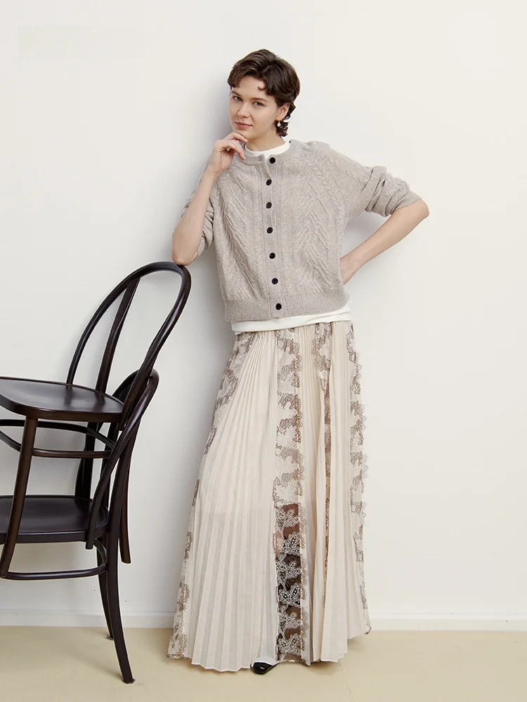 

Новая весенняя повседневная длинная юбка INFFTRU2026 из полиэстера и модала с кружевом, женская юбка с эффектом сборки, повседневная одежда