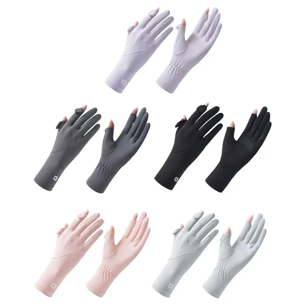 

Thin Sunscreen Gloves Fashion Elastic Slip Resistant Cycling Driving Gloves Ice Silk Touch Screen Anti-UV Mittens Women Girls