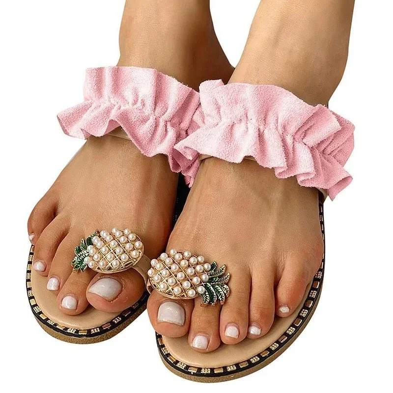 Pantofole da donna di moda Ananas Perla Piatto Estate Casual Comodo Sandali da spiaggia Infradito Plus Size Zapatos Para Mujer