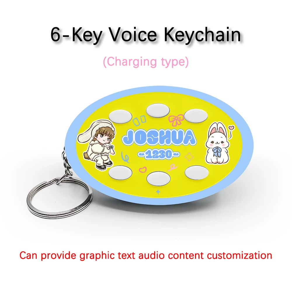 6-Key Voice Keychain For SEVENTEEN Idol JOSHUA Voice / Picture Customization With Type-C Charging Cable Creative Pendant Gift