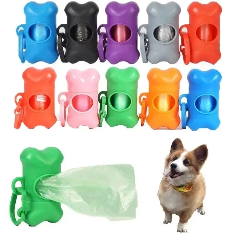 Dispensador de Bolsas con Forma de Hueso para Desechos de Mascotas, Soporte de Plástico para Bolsas de Basura Desechables para Perros, Estuche Portátil para Bolsas de Excrementos