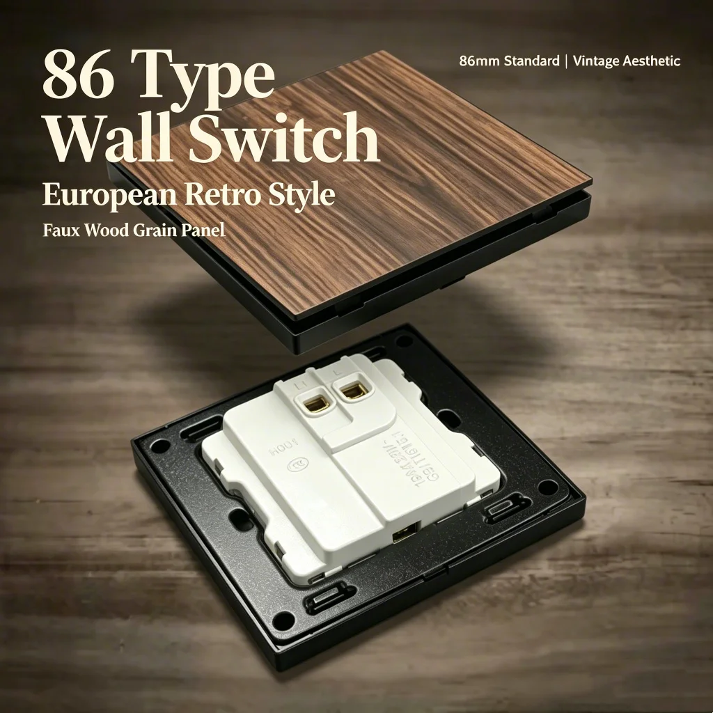 86 Type Retro Wood Grain Switch Hotel Homestay Multi Hole Single/Double Control Switch Chinese Antique Wood Grain Control Panel