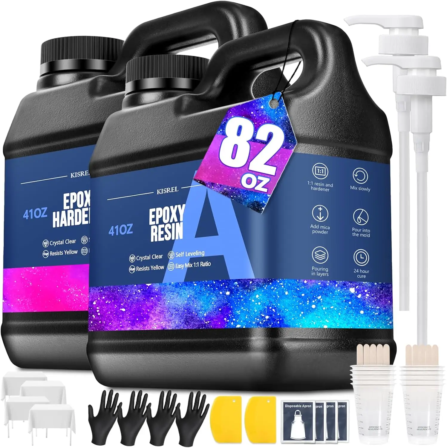 Kit de Resina Epoxi Transparente para Manualidades, Joyería, Madera y Moldes, Sin Amarilleamiento, Sin Burbujas, 82 oz