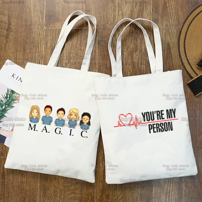 Greys Anatomy You're My Person 90s Nurse Doctor Printing Bag Women Bag Canvas Bag College Students Shopping Bag Shoulder Bags