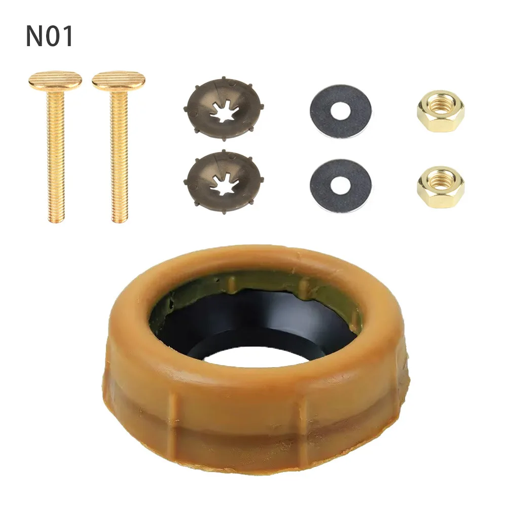 

Комплект для монтажа унитаза: уплотнительное кольцо из воска высотой 4 см, крепеж из АБС-пластика с крышками для винтов, включает латунные и медные крепления