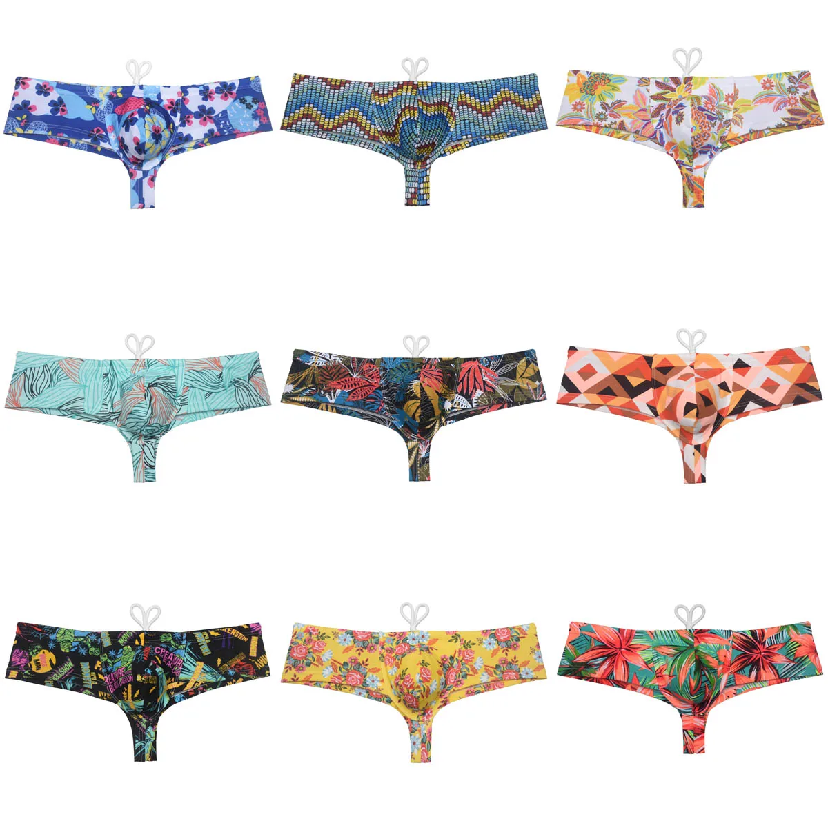 Men Print Bikini Briefs Quick-drying Drawsting Swimwear Cheeky Half Hip Boxer Low-rise Brazilain Underwear Stretchy Sleek Thong