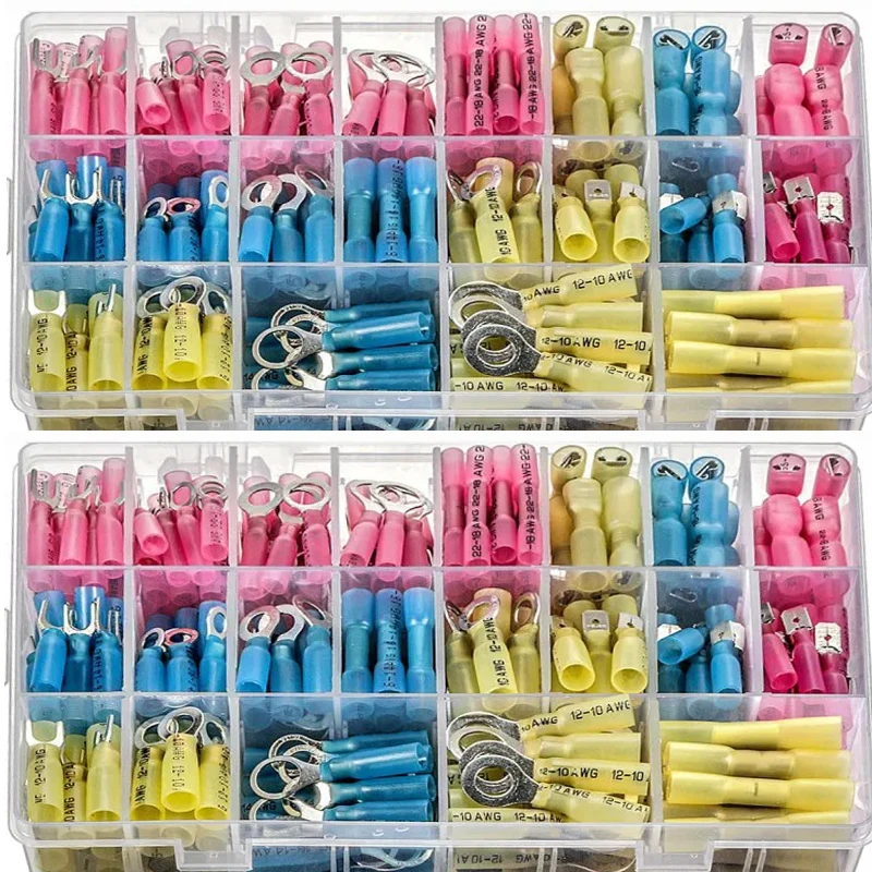 Insulated Butt Wire Connector Heat Shrink Crimp Terminals Kit Male Female Electrical Cable Spade Ring Fork Terminal 240PCS