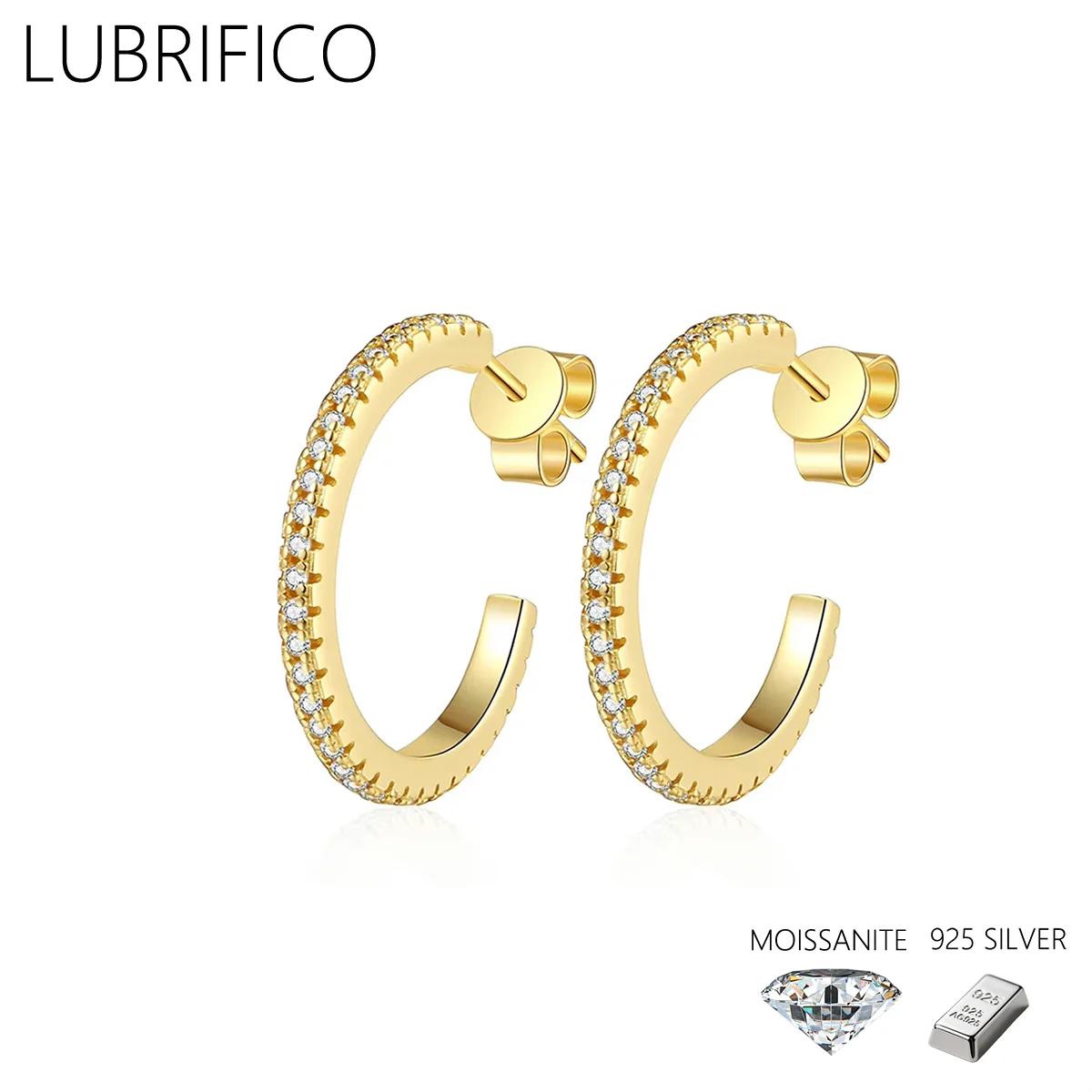 

1.2mm Moissanite C-shaped Studs Earrings 925 Sterling Silver Lab Diamond Earriing For Women Fine Jewelry Wedding Party