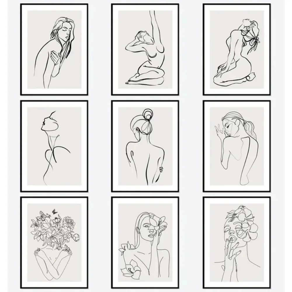 Single Line Modern Naked Girl Silhouette Line Figure Drawing Aesthetic Canvas Painting Posters Prints For Living Room Decorat
