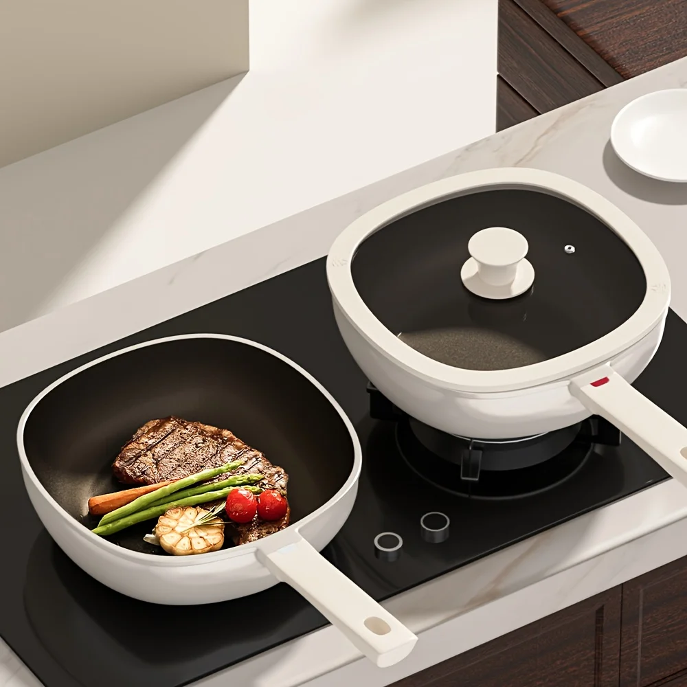 New Dream Titanium Ceramic Wok and Frying Pan Set - Nonstick Skillet with Silicone Spatula, Coating-Free Flat Bottom Sauté Pan, Gas & Induction Compatible, Indoor/Outdoor Pizza Egg Omelet Pan, Christmas Gift Ideas view 6