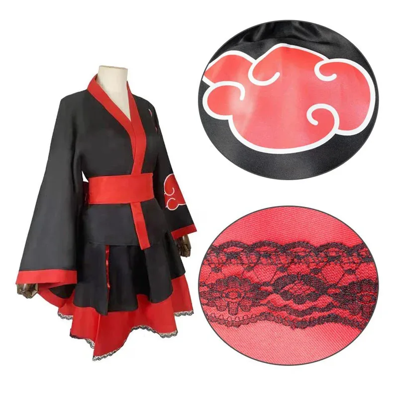 Hemixush Anime Uchiha Itachi Cos Akatsuki Cosplay Costume Party Uniform Full Set Female Suit Kawaii Kimono