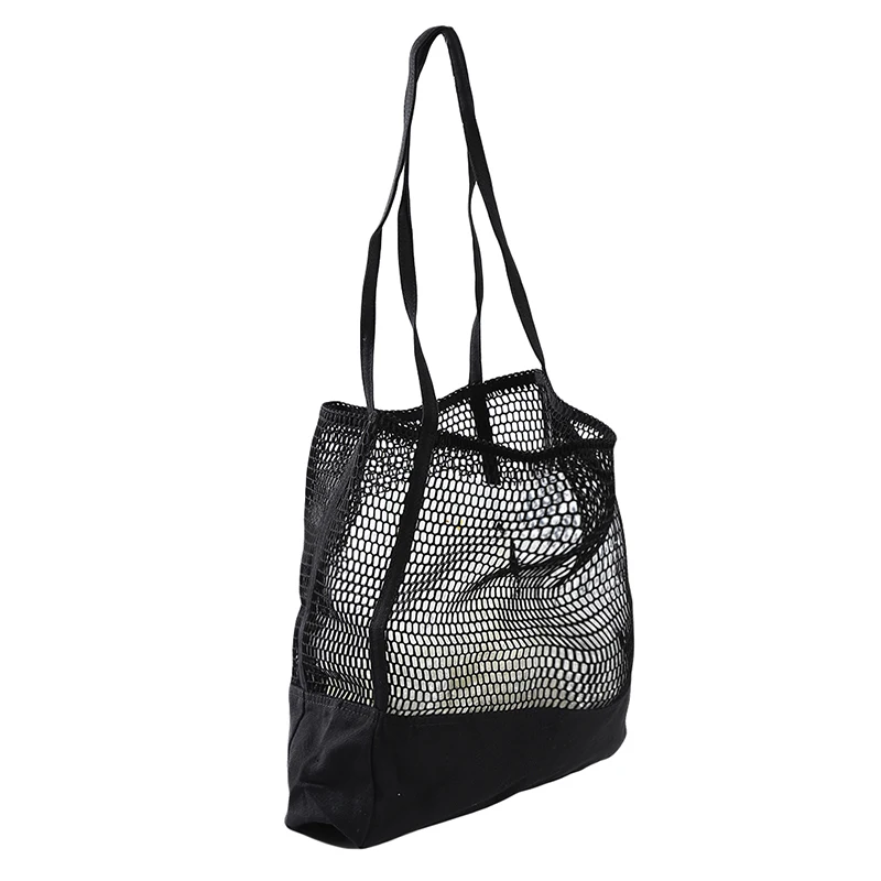 Korean Style Grid Handbag Fashion Mesh Hollow Out Sandy Beach Package Canvas Single Shoulder Bag Large Capacity Women Bags