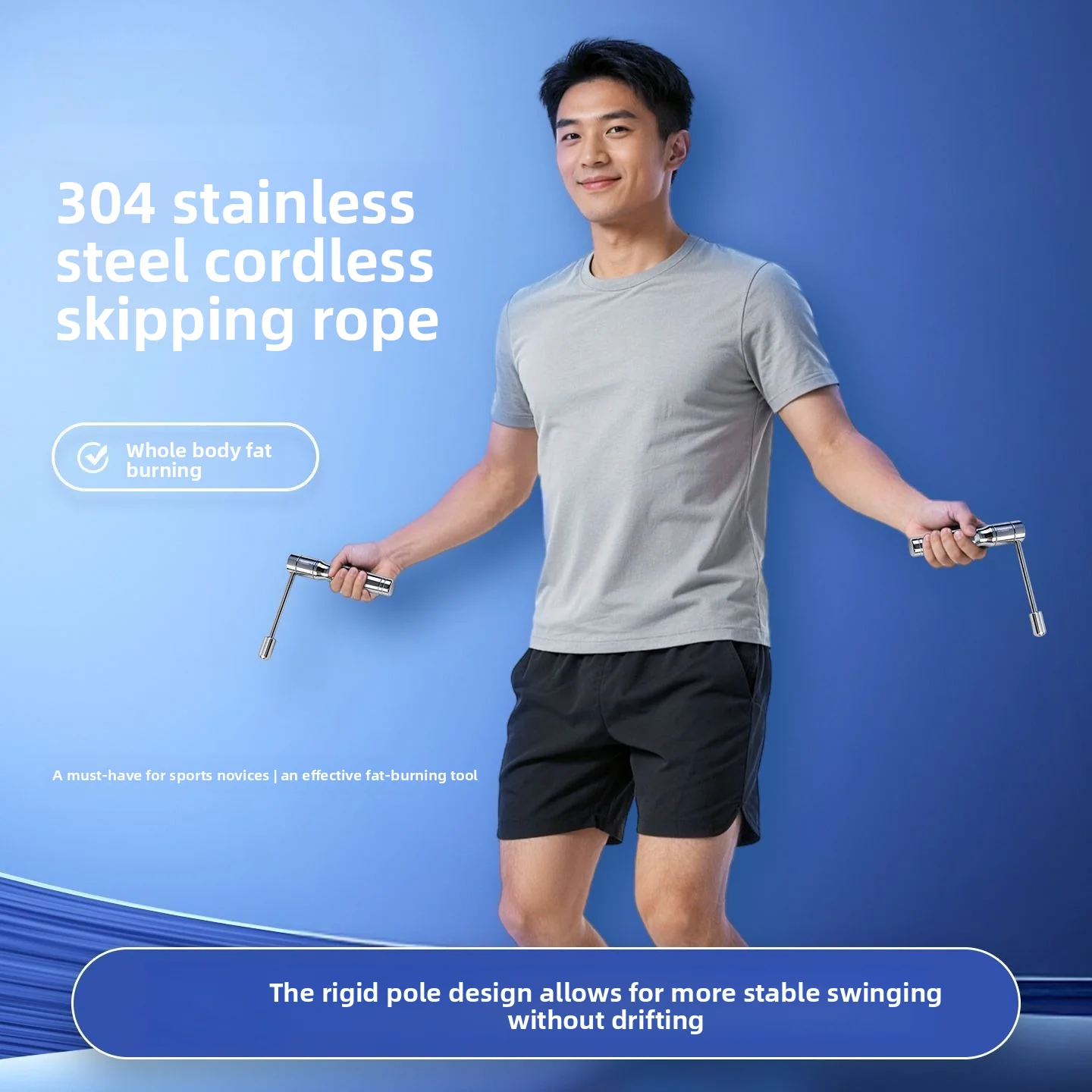 Cordless Jump Rope Adults Weighted, Stainless Steel Straight Handle, Fitness Training Fat Burning Sport Skipping Rope