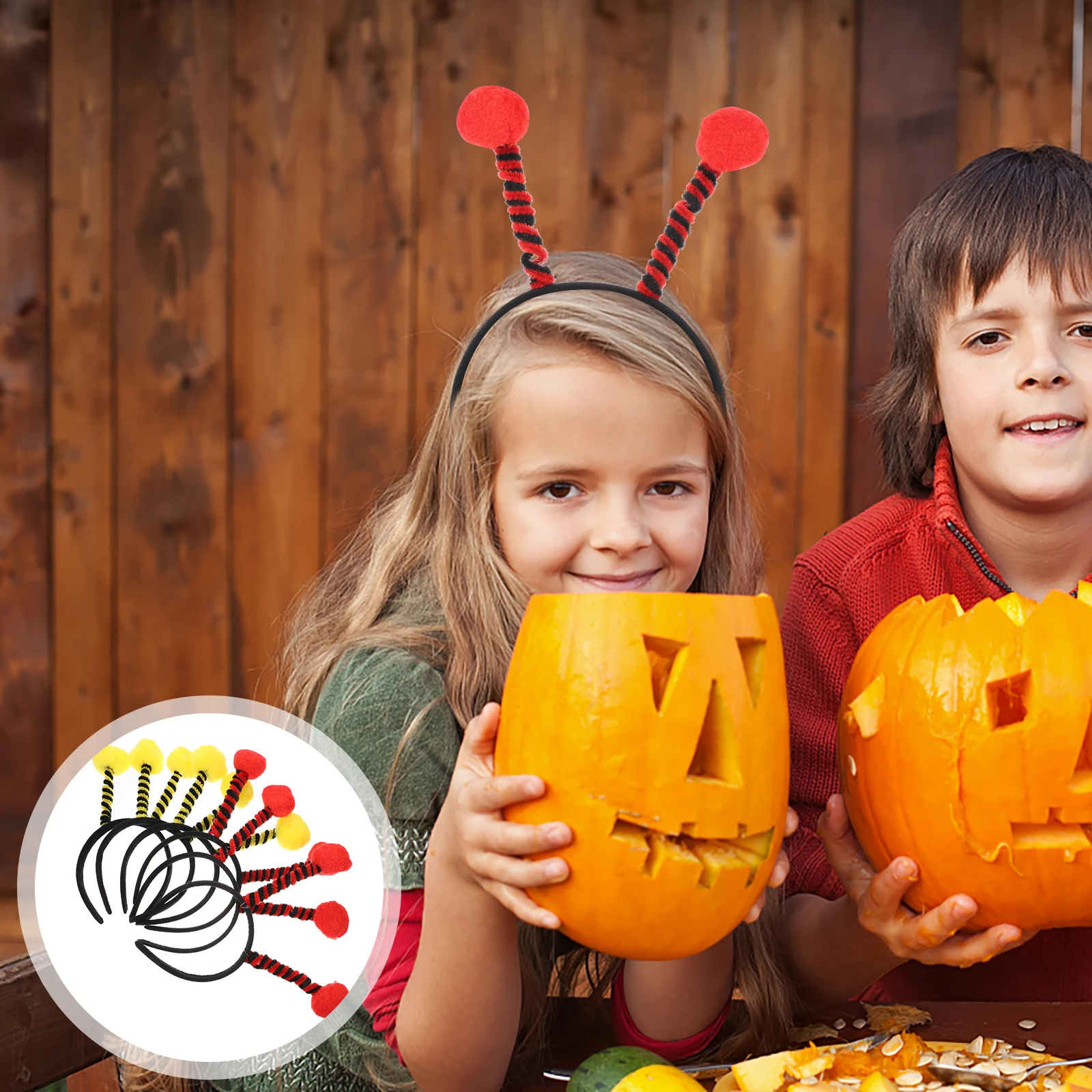 6 Pcs 할로윈 머리 장식 의상 Headb 안테나 머리 후프 여성을위한 설정 어린이 노란색 검은 개미 디자인 경량 파티