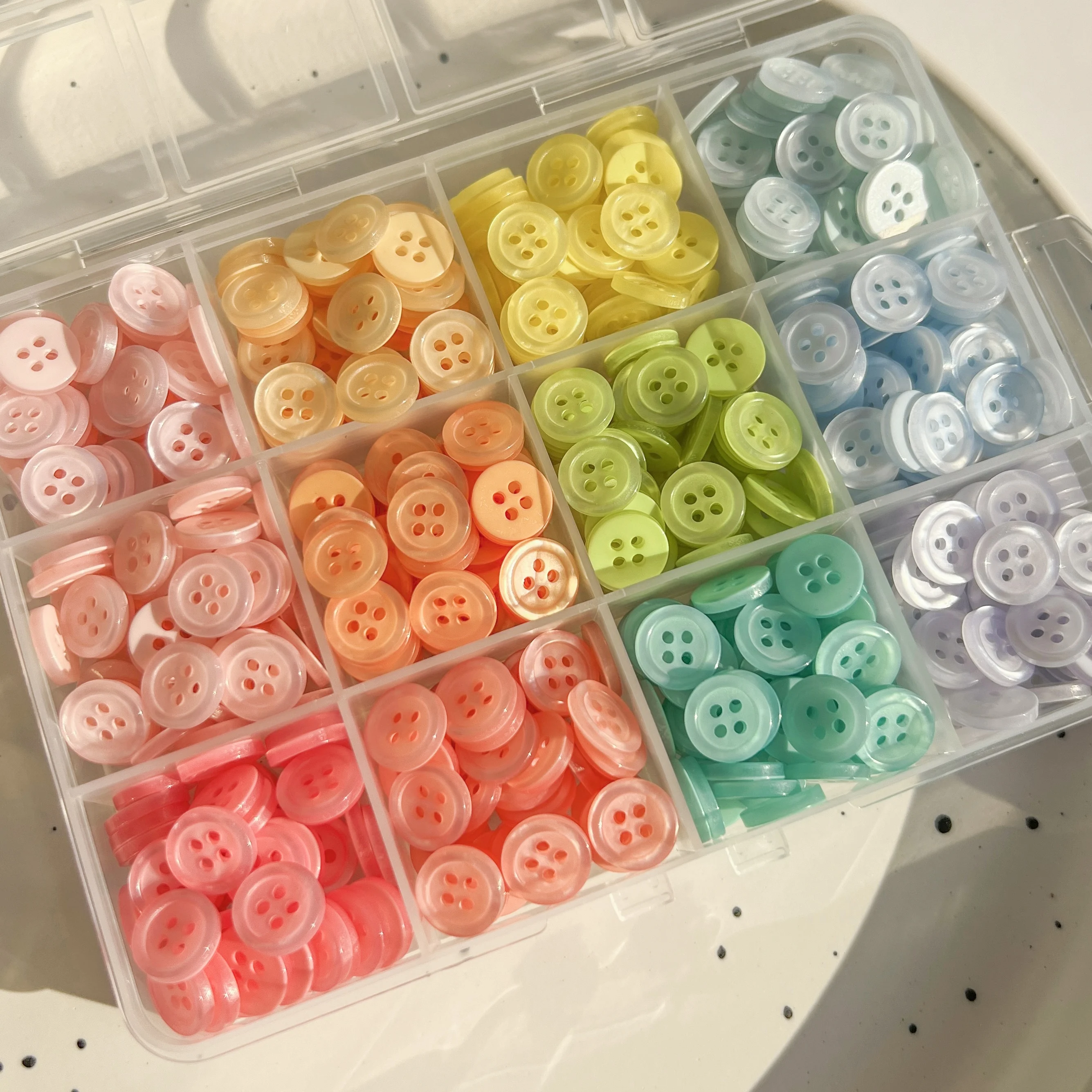 600PCS 10mm Colours Double Eye Bread Button Round Resin Sewing Buttons Diy Scrapbooking Multi colourful Material Box