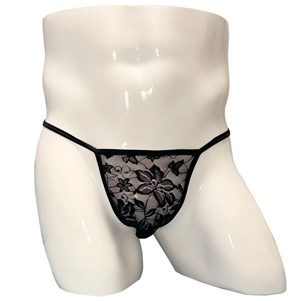 

Men Lace Translucent Lingerie Pouch See Through Thong Briefs Low Waist Panties Open Butt G String Underwear Erotic Underpants