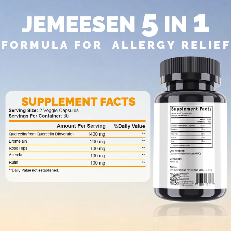 JEMEESEN - Quercetin Supplement With Bromelain, 5 In 1 Formula For Balance Overall Health & Allergy Protection