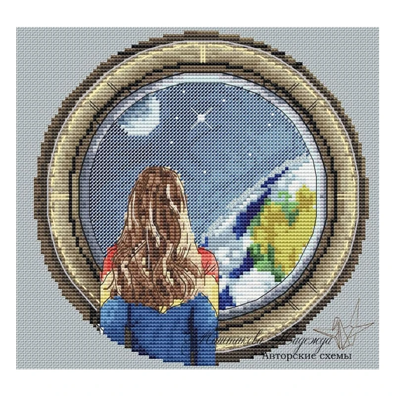 

Cross-stitch set: Back view Girl Starry Sky 28ct, 18ct, 14ct, 11ct. You can choose the printed fabric hand-embroidery material p