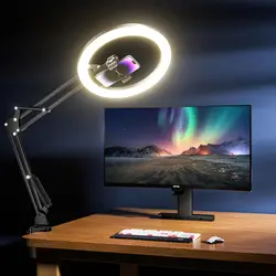 Ring Light Overhead Phone Mount LED Selfie Light with Stand and Phone Holder,LED Desk Light for Video Recording, Live Streaming