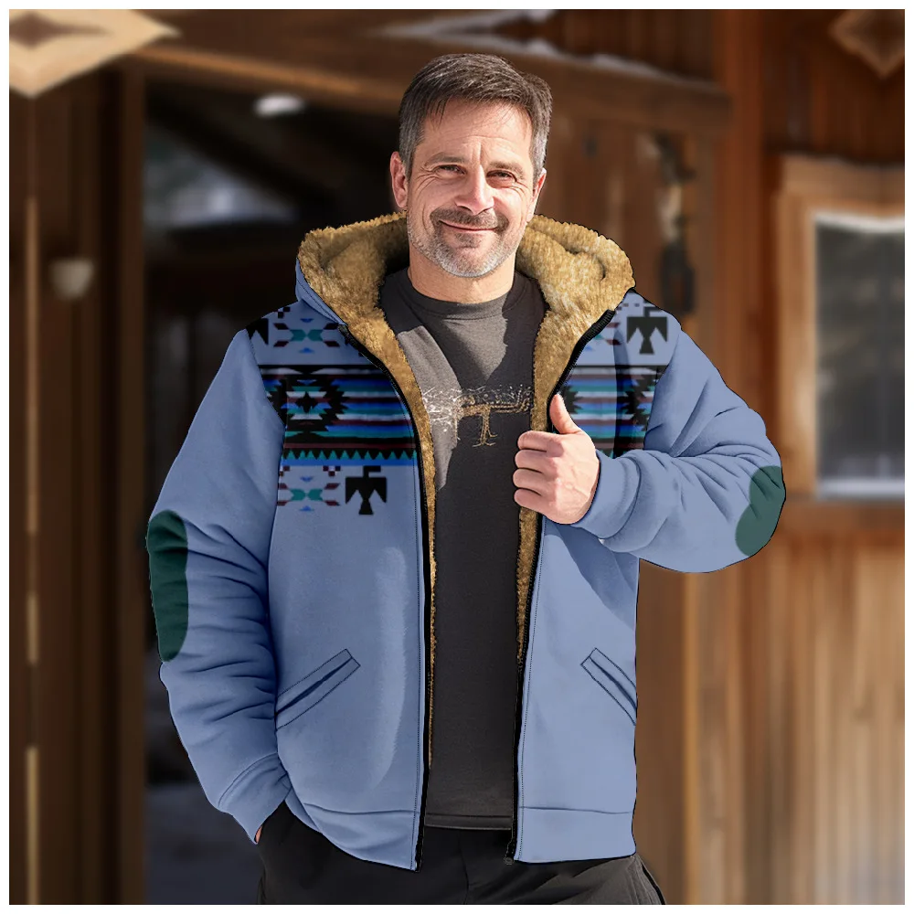 New Creative Pattern Hooded Sweater with Casual Printing Long Sleeve Zipper Sweater Thick Cotton Coat Winter A05