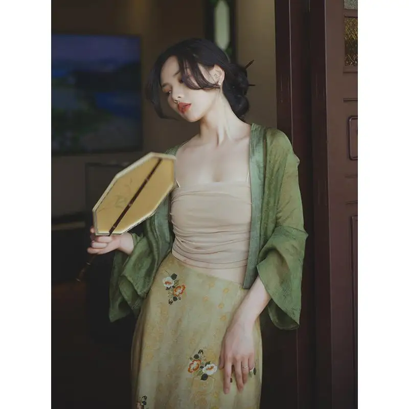 

2024 new chinese style women's daily summer improved hanfu cardigan suspender dress casual daily hanfu retro kimono dress a62