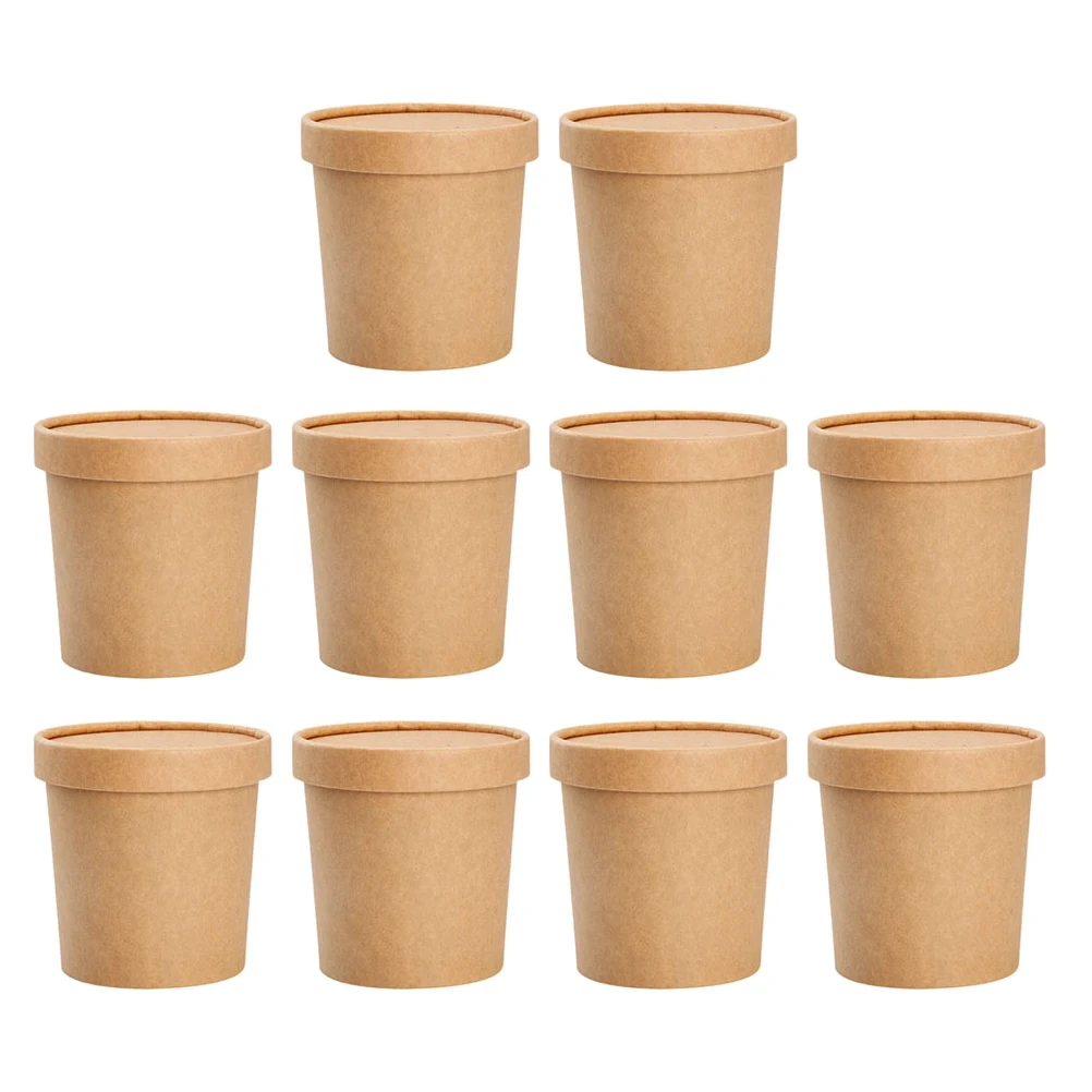 

10 set Kraft Paper Soup Cups Disposable Take-Out Boxes Sturdy Oil Proof For Porridge Ice Cream Dessert Soup Holders Containers