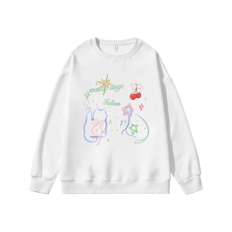 Dream Line Cat Crew Neck Sweatshirts Spring and Autumn Cute American Thin Hoodies