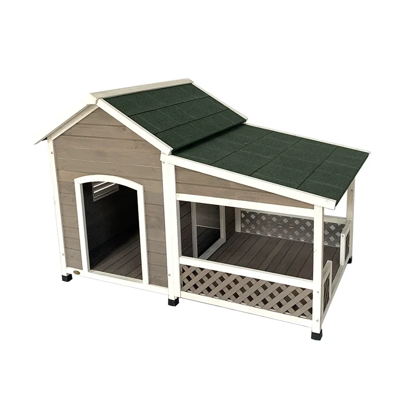 Outdoor doghouse Solid wood villa Large balcony Anti-corrosion Sun protection Large yard Outdoor