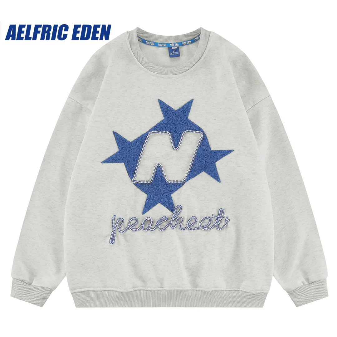 

Aelfric Eden Stellaris Embroidered Sweatshirt Y2K Star Letters Streetwear Hip-hop Retro Splicing Harajuku Casual Sweatshirt