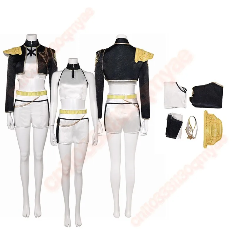 Kpop Disguise Hunters 루미 코스프레 의상 성인 여성 악마 조끼 코트 반바지 체인 벨트 의상 할로윈 카니발 파티 슈트