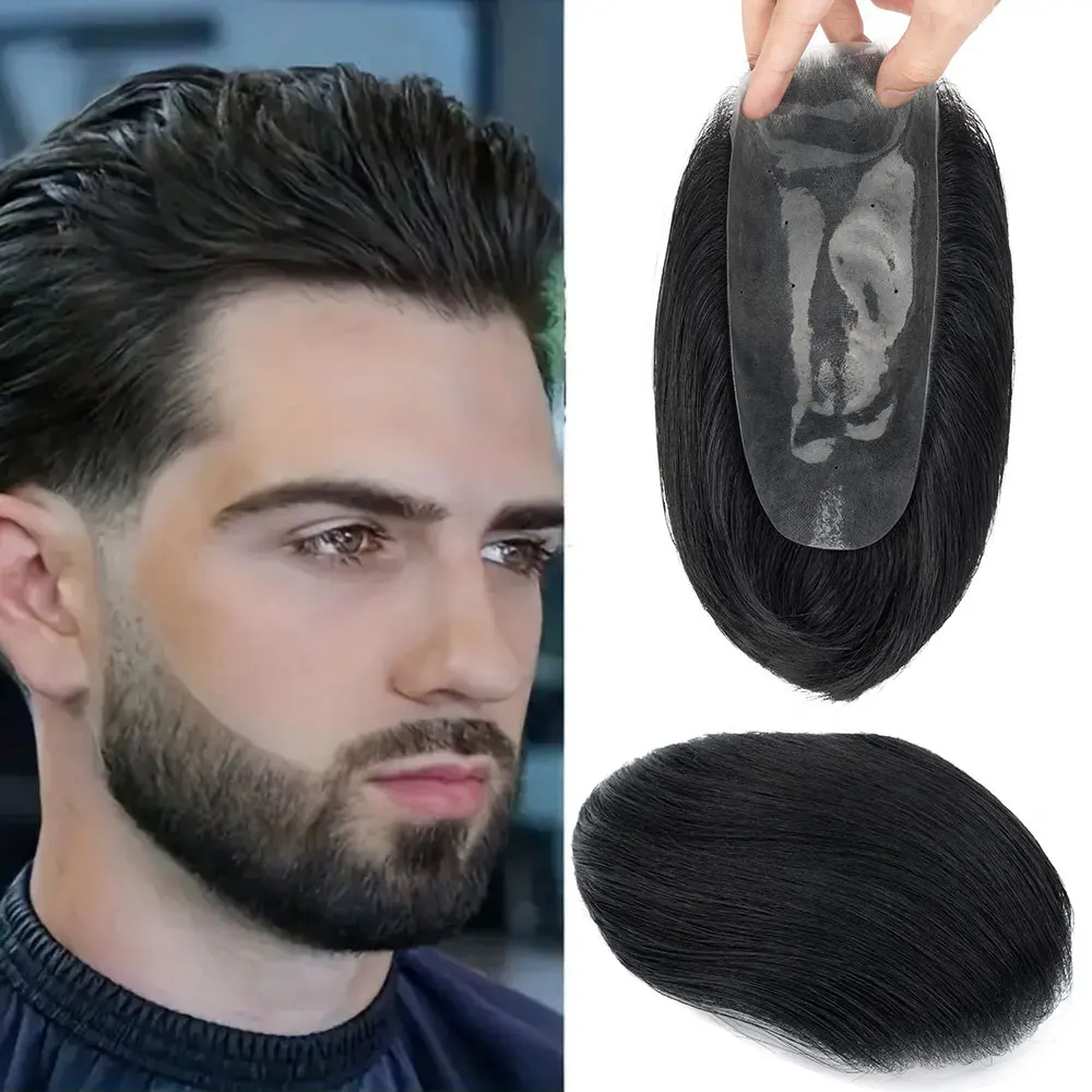 

SEGO 6x8inch Men's Slicked Back Hairpiece Replacement Male Prosthesis Handmade Human Hair PU Base Men Toupee V-Loop System